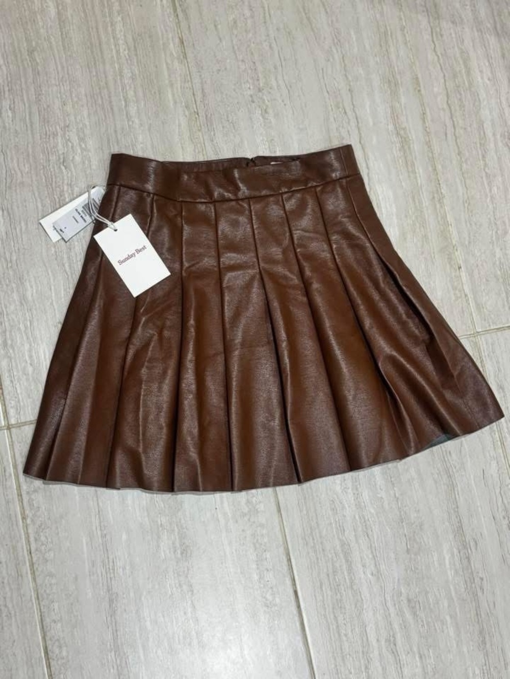 Aritzia Sunday Best Faux Leather Pleated Mini Skirt - Brown